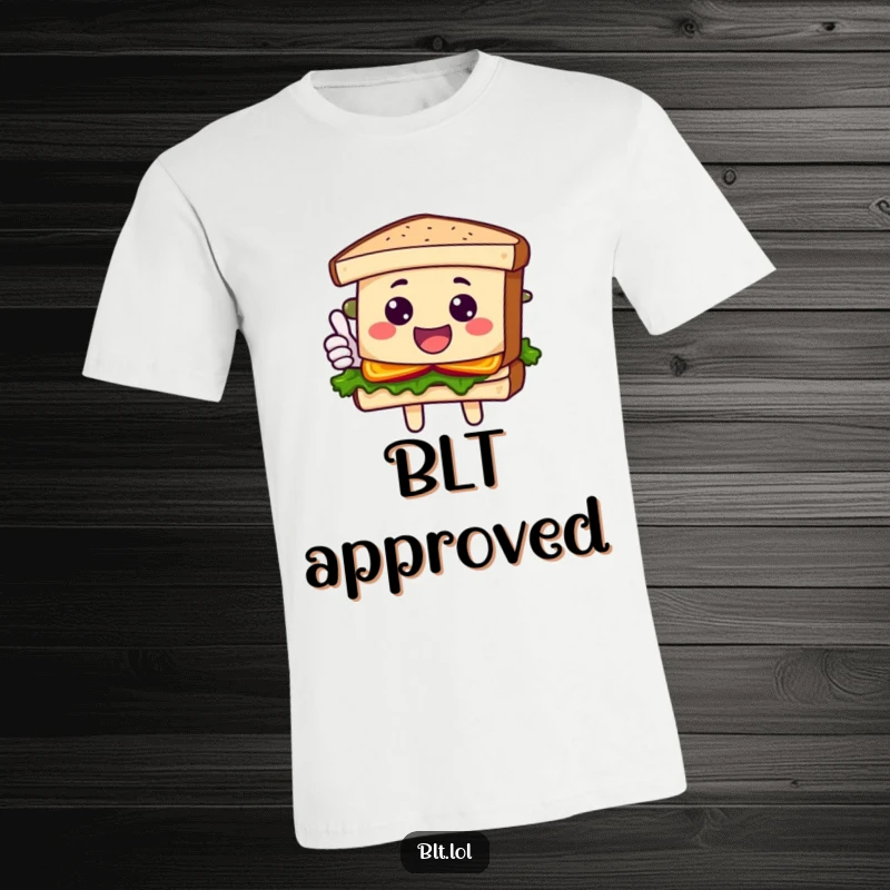 Funny T-Shirt with a happy BLT sandwich character giving a cheerful thumbs up, embodying sandwich perfection and good times.