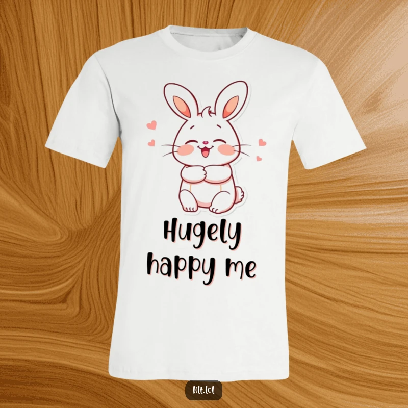 Funny enthusiastic bun character giving a big, warm hug, depicted on a comfortable t-shirt.