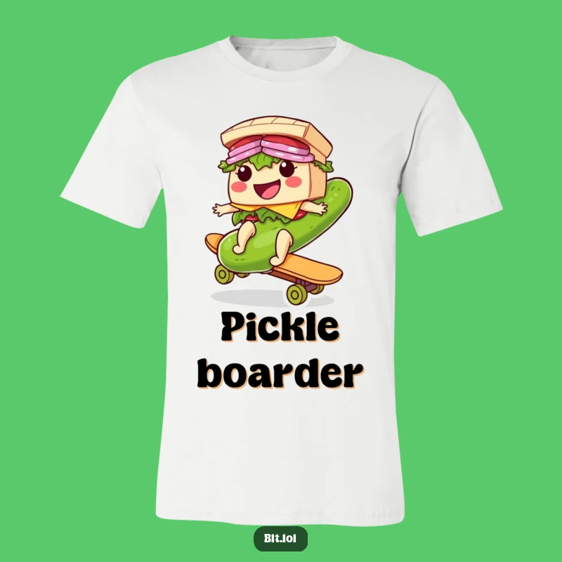 Funny Riding BLT Sandwich T-Shirt: Pickle Skateboard Tee, Great Gift