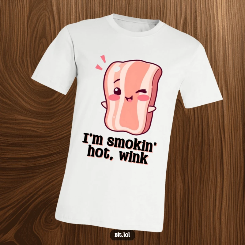 Funny T-Shirt: A bacon strip doing a playful wink, full of charm. Great funny gift for casual wear.