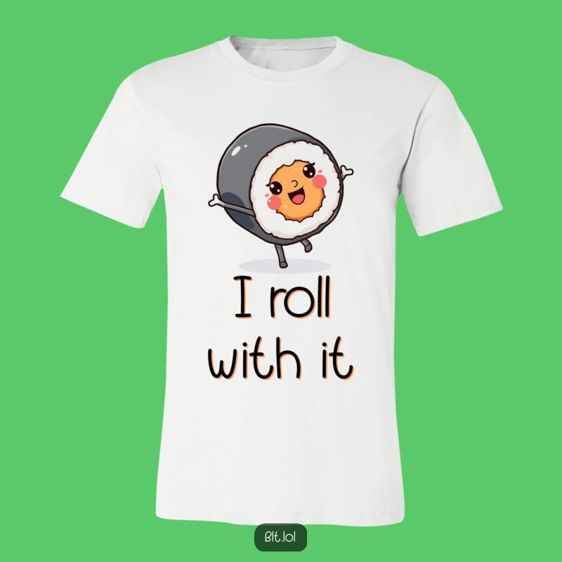 Funny Kawaii Sushi Cartwheel T-Shirt: Comical Foodie Apparel for Laughs