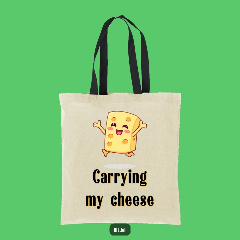 Funny Cheese Slice Tote Bag Chic Jumping Character Handy Foodie Gift