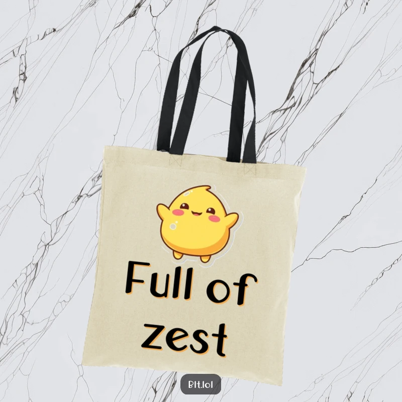 Funny Tote Bag featuring a playful mustard blob character doing a silly wiggle, a humorous and practical food accessory.