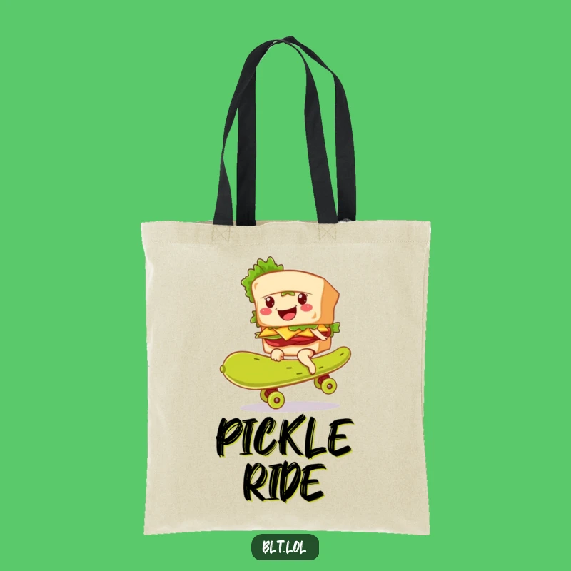 Funny BLT Pickle Skateboarder Tote Bag - Whimsical Grocery Accessory