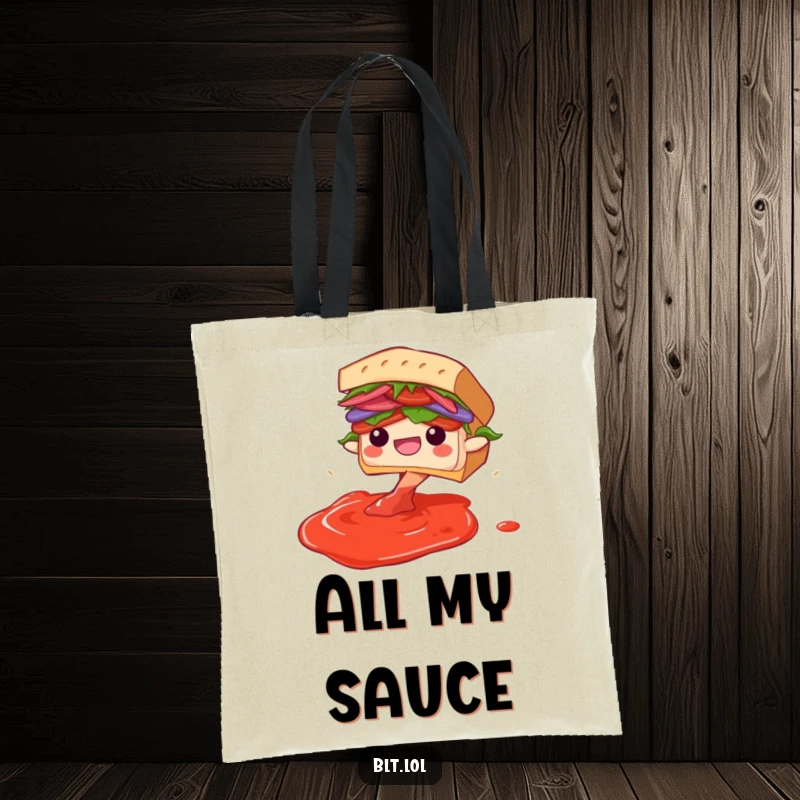 Funny Diving BLT Sandwich Tote Bag: A delightful BLT character gleefully diving into an imaginary sauce pool, making this bag fun.