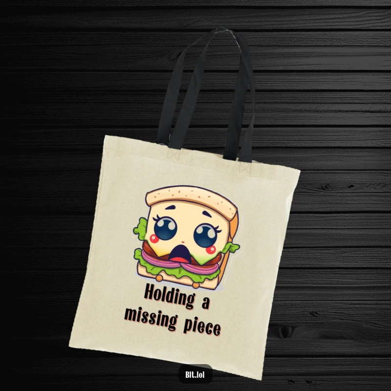 Funny Tote Bag showing a surprised BLT sandwich character with wide eyes, reacting to a bite being taken, perfect for everyday use.