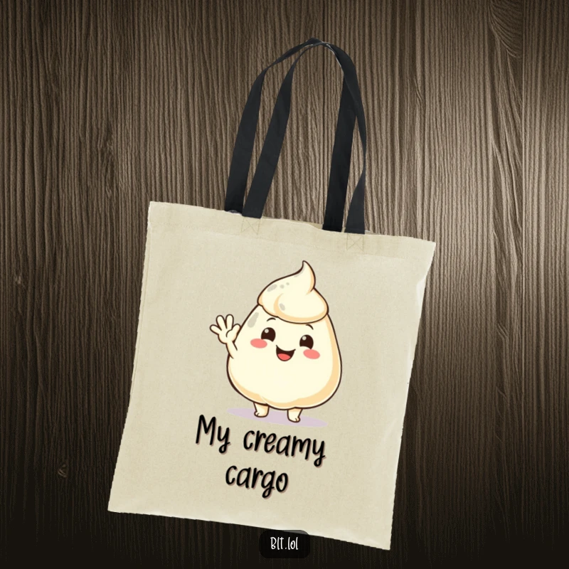 Funny mayonnaise dollop waving hello, designed on a practical tote bag for friendly and stylish carrying.